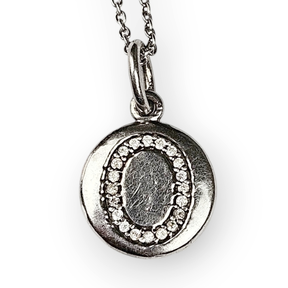 Sterling O Initial Pendant Chain Necklace White Cubic Zirconia 925 Silver 19"